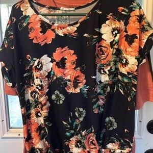 Floral Black and Orange Women's Top XL